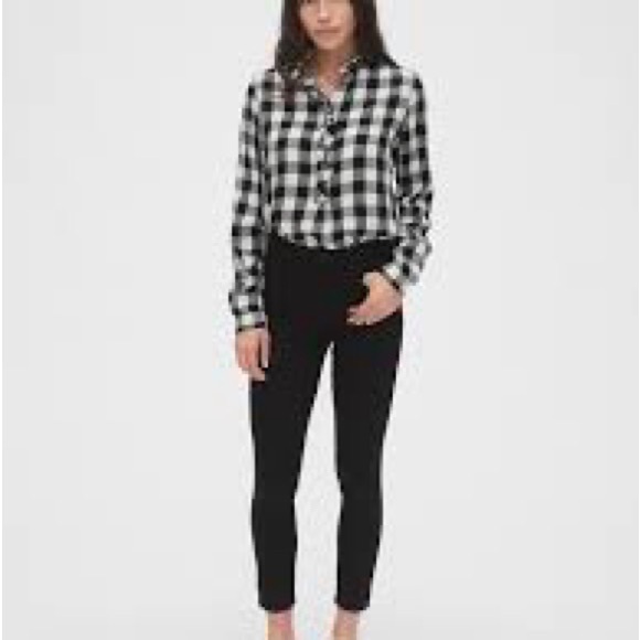 GAP Buffalo plaid Ruffle Popover Blouse Black and white buffalo check  size M - Picture 2 of 11